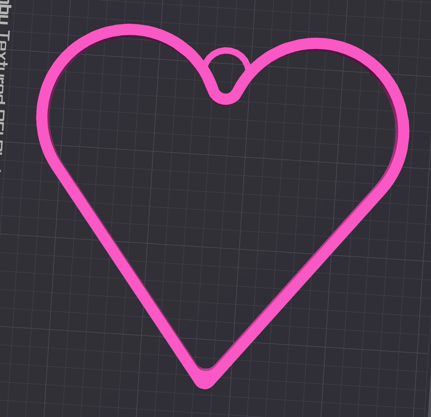 A pink-outlined heart with a smooth top and pointed bottom sits on a dark grid background—perfect as the Heart Boa Bangle STL File (Digital Download) by Viva La Bombshell Burlesque for your burlesque costume accessory.