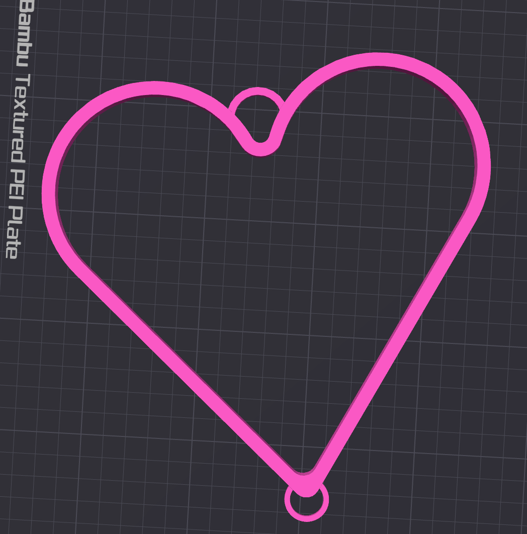 Download the Heart Boa Bangle STL File (Digital Download) by Viva La Bombshell Burlesque—a pink, heart-shaped outline design ideal for 3D-printed bangles or burlesque costumes. Shown on a dark grid with Bambu Textured PEI Plate label.