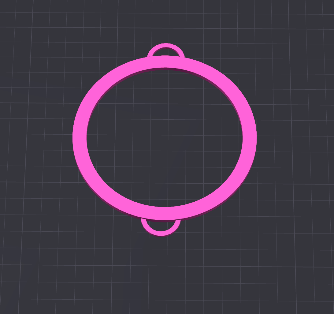 The Circle Boa Bangle STL File by Viva La Bombshell Burlesque features a 3D-rendered pink ring with two loops on opposite sides, shown on a dark grid from above. Ideal for 3D printing as a digital download accessory.