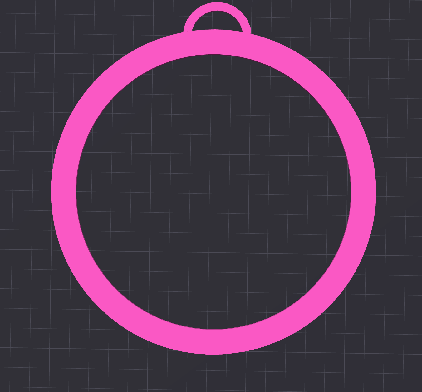 The Circle Boa Bangle STL File by Viva La Bombshell Burlesque features a bright pink circular ornament outline with a top loop, ideal for 3D-printable bangles or boa attachments. Instantly download this digital file and start creating your own accessory!.