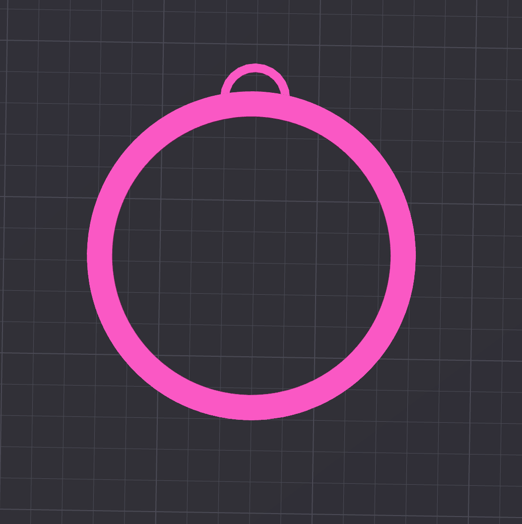Centered on a dark grid, a pink circle with an arc evokes a Christmas ornament—ideal inspiration for the Circle Boa Bangle STL File (Digital Download) by Viva La Bombshell Burlesque.