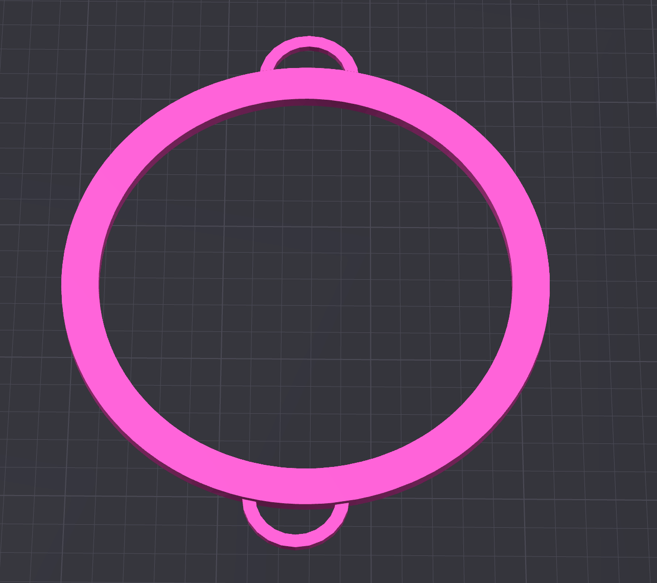 The Circle Boa Bangle STL File by Viva La Bombshell Burlesque features a 3D-rendered pink ring with two small loops on opposite sides, shown on a dark grid background—ideal as a digital download for 3D printing.